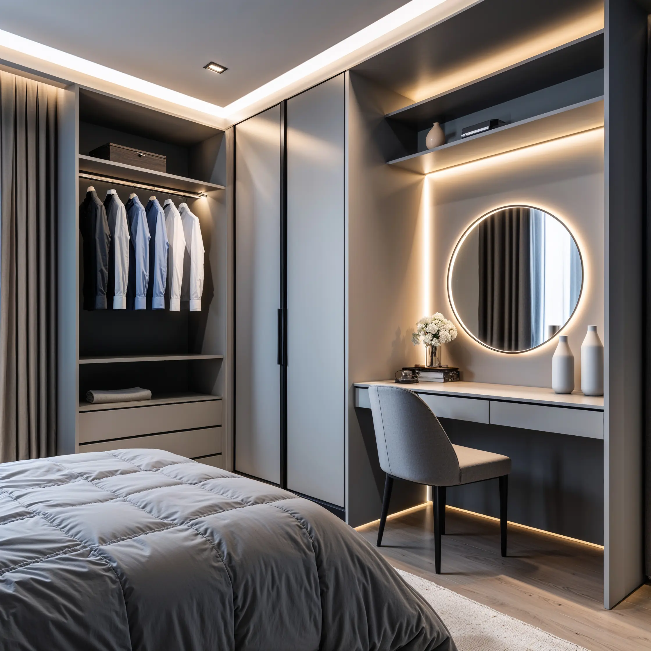 Leonardo_Phoenix_10_Image_depicts_a_modern_minimalist_bedroom_0 (3) 小空間大收納:L型轉角衣櫃的規劃重點