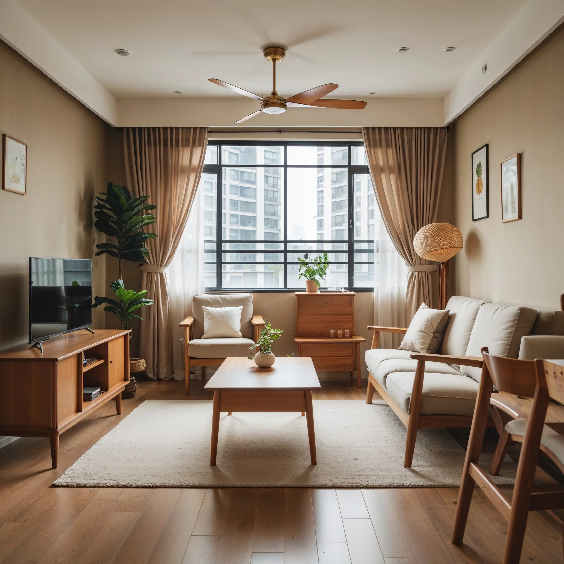Leonardo_Pho7878enix_10_A_newlywed_couple_in_Tainan_wanted_to_furn_0 淺色橡木的電視櫃和餐桌,並選擇細腳的椅子與沙發腳