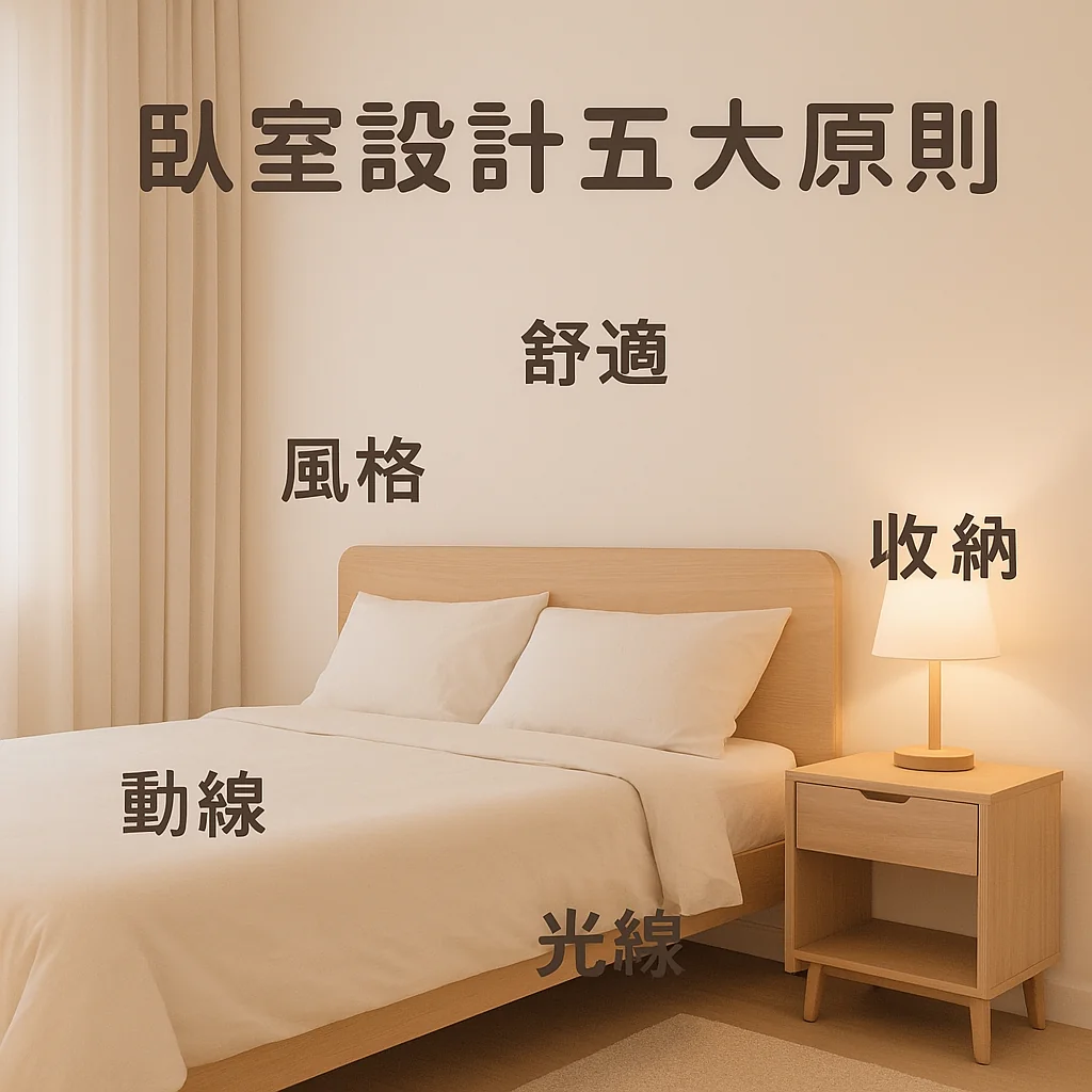 4cf35f40-77fc-4acc-a5df-90aec44c978e 臥室設計五大原則:風格、舒適、收納、動線、光線