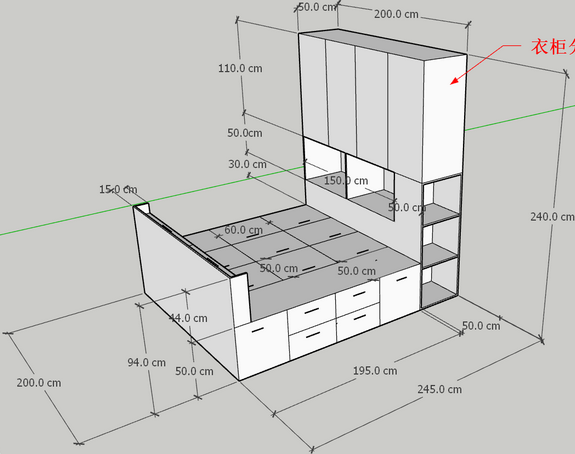 這張照片為本次客製化組床設計案例3D設計圖